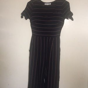 blue with gold stripped jumpsuit